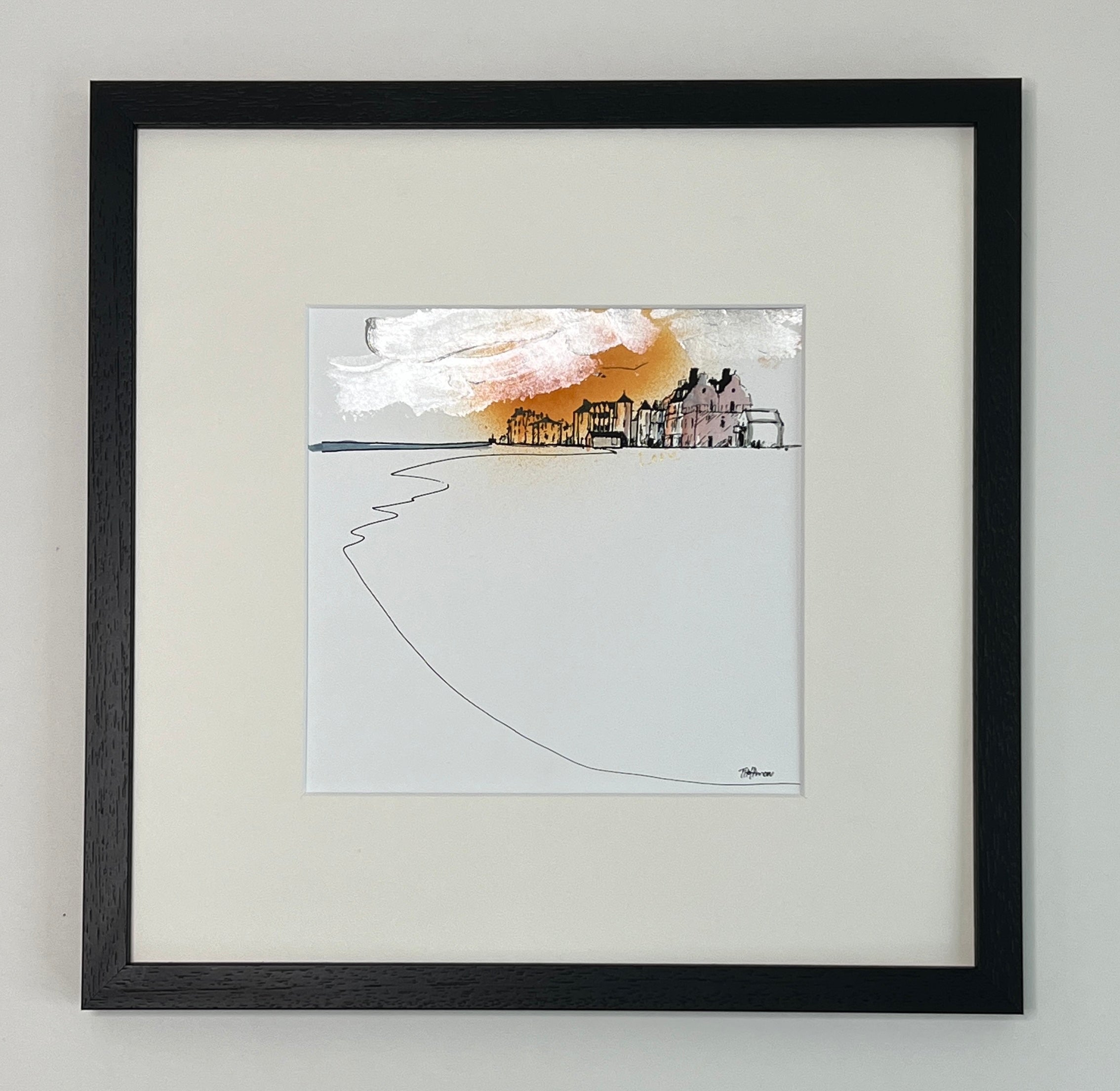 Framed painting and drawing by Theronda Hoffman of Aldeburgh seafront.