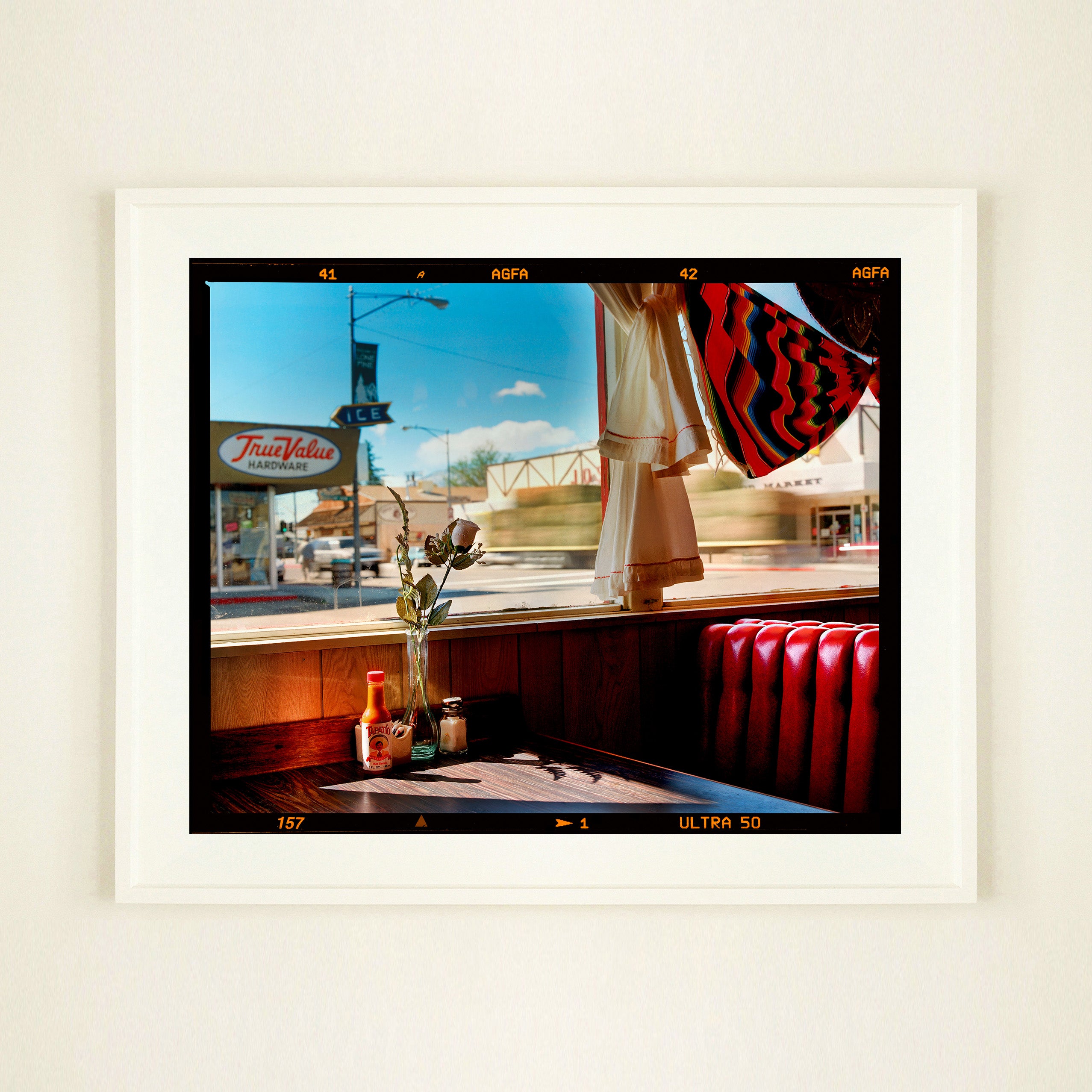 Framed Film Rebate photograph of American diner window table by Richard Heeps.