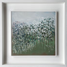 Framed mixed media abstract landscape painting of Clary, Campion and grasses plants by Claire Oxley.