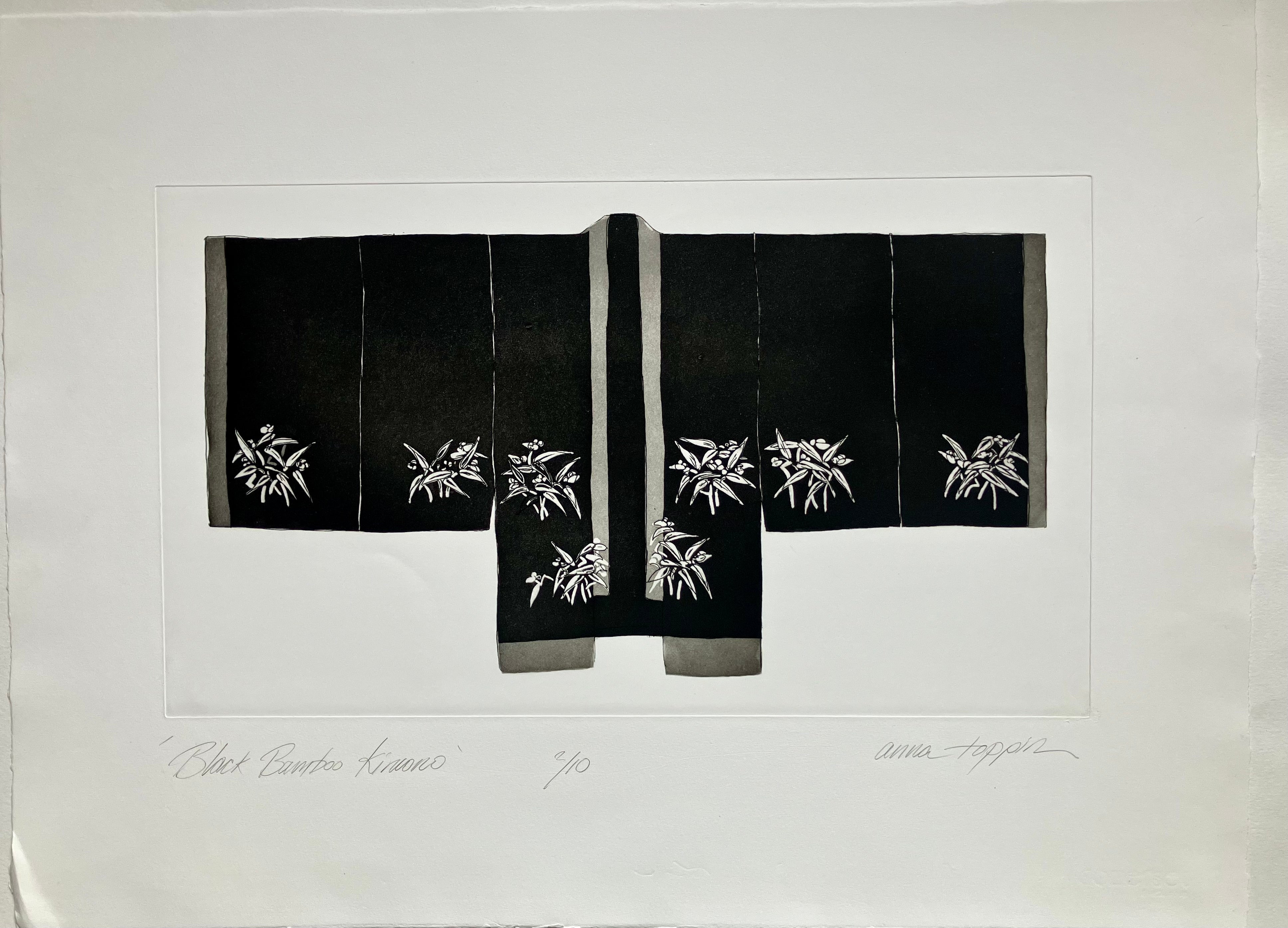Black kimono original print by Anna Toppin