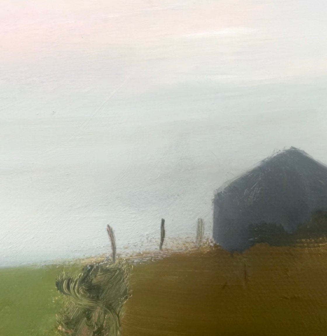 Detail of rural landscape oil painting by Eileen Coxon