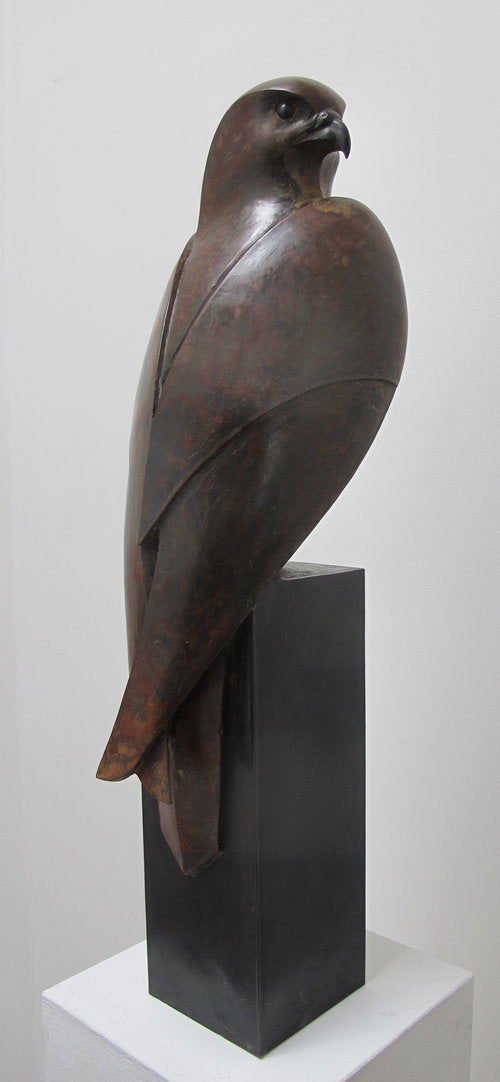 Mixed metal sculpture of kestrel bird by Paul Havey