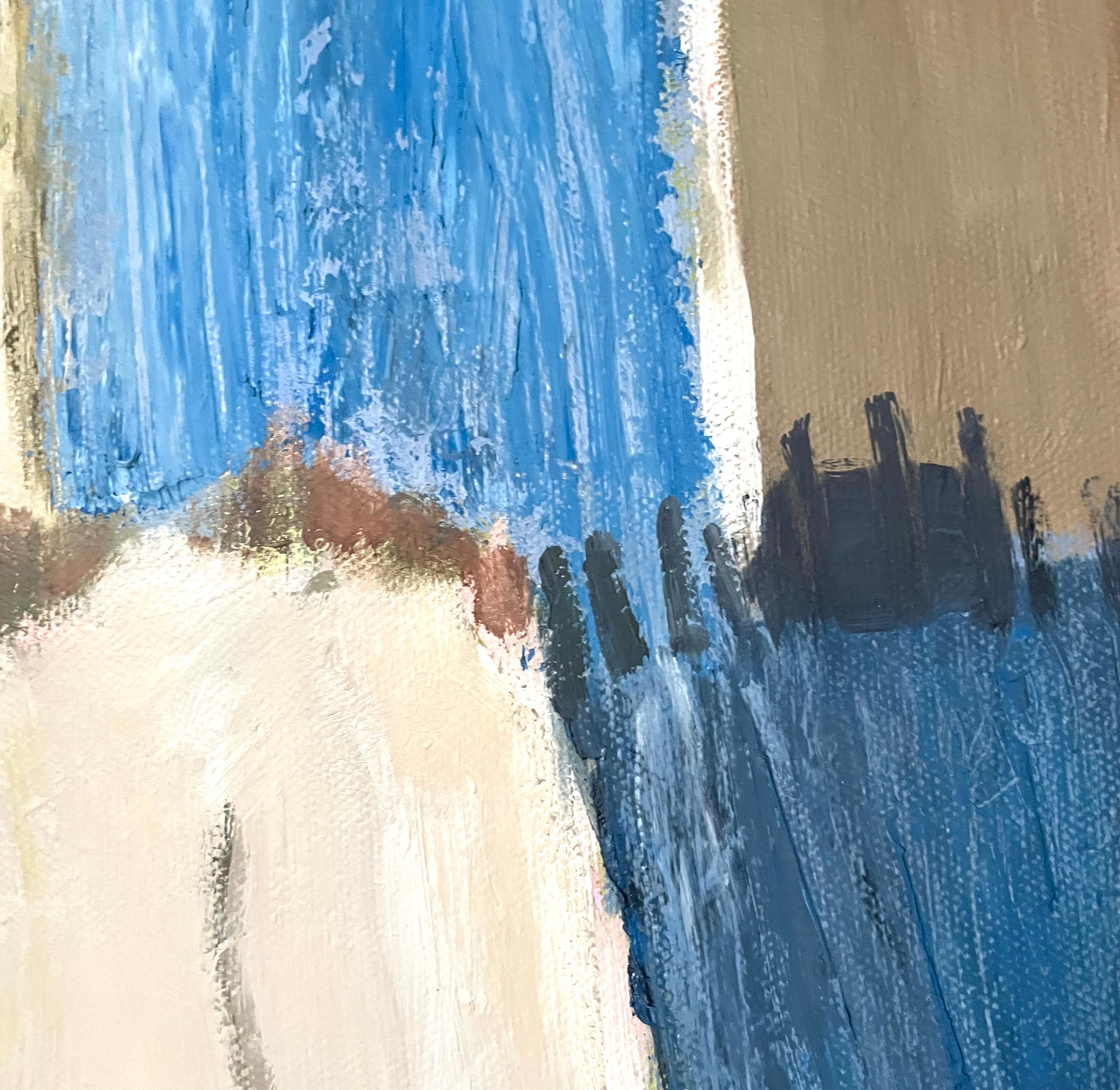 Oil on canvas landscape painting of rural fields by Eileen Coxon