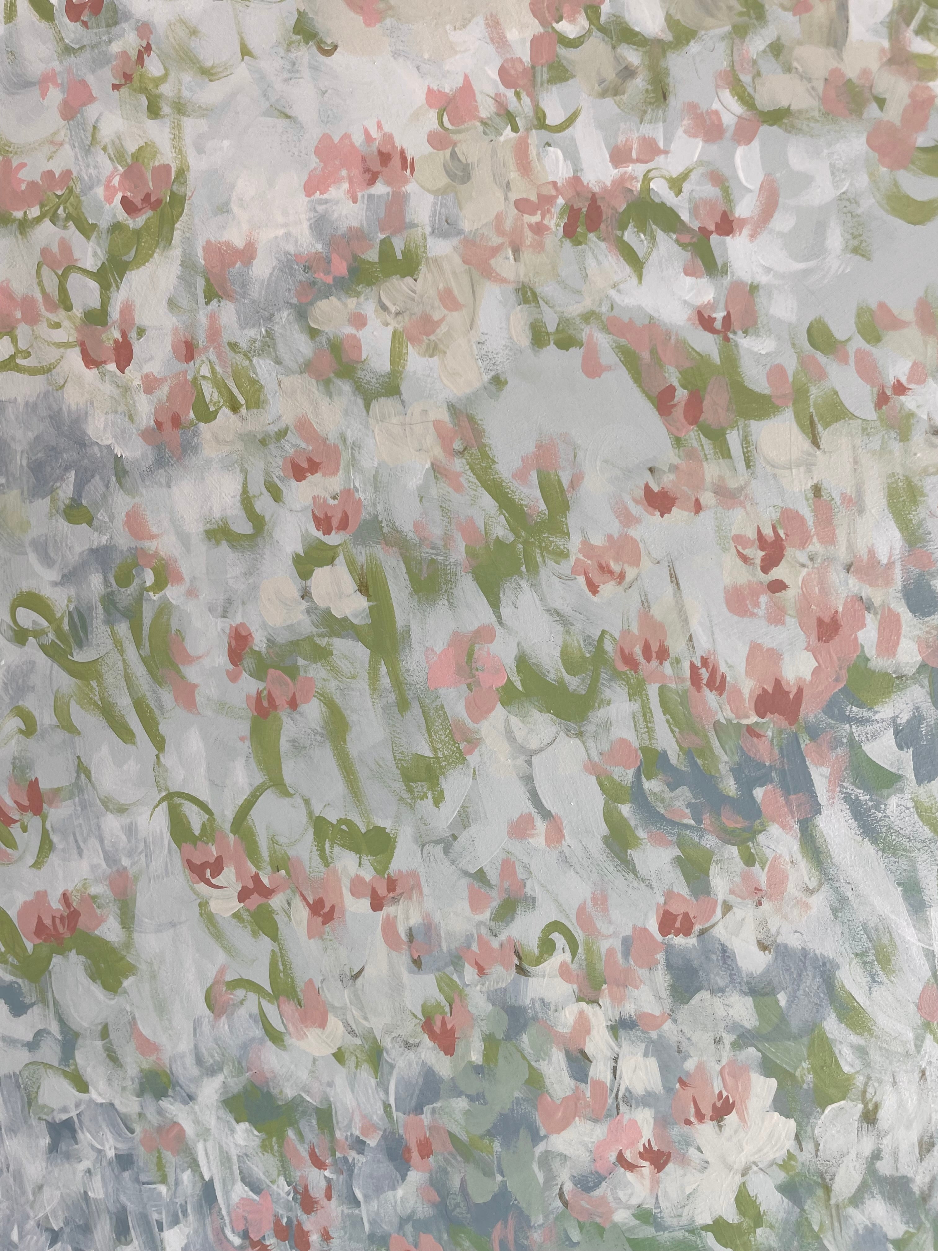 Detail of abstract painting of Meadow Roses by Claire Oxley