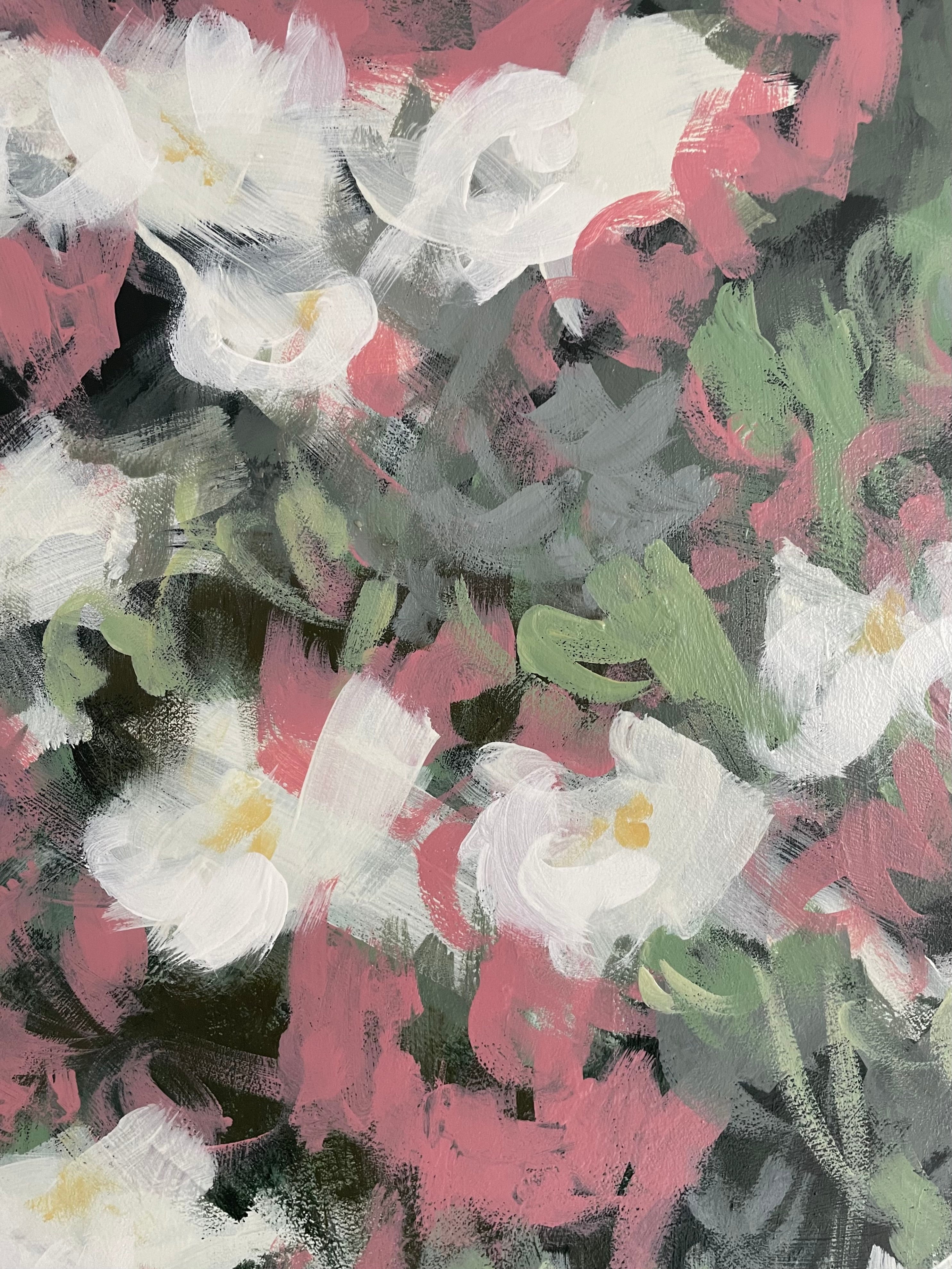 Detail of abstract floral painting of Daisies and Campion in a field by Claire Oxley