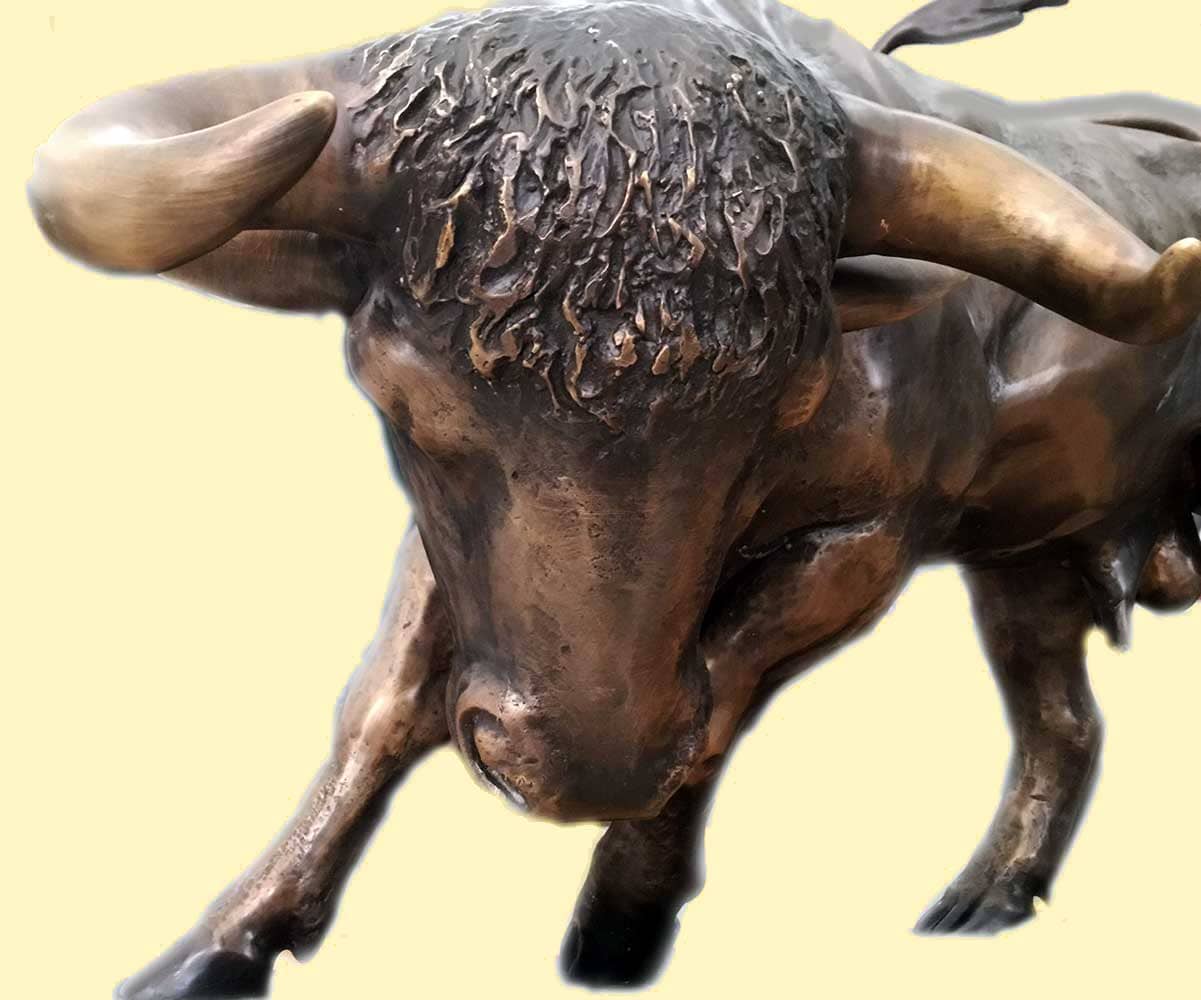 Bronze sculpture of fighting bull by John Cox