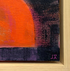 Detail of acrylic painting of abstract shapes in magenta, orange and black by Jo Angell