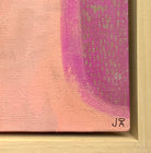 Detail of acrylic painting of abstract shapes in magenta, orange and black by Jo Angell