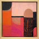 Acrylic painting of abstract shapes in magenta, orange and black by Jo Angell