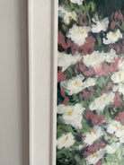 Frame detail of abstract floral painting of Daisies and Campion in a field by Claire Oxley