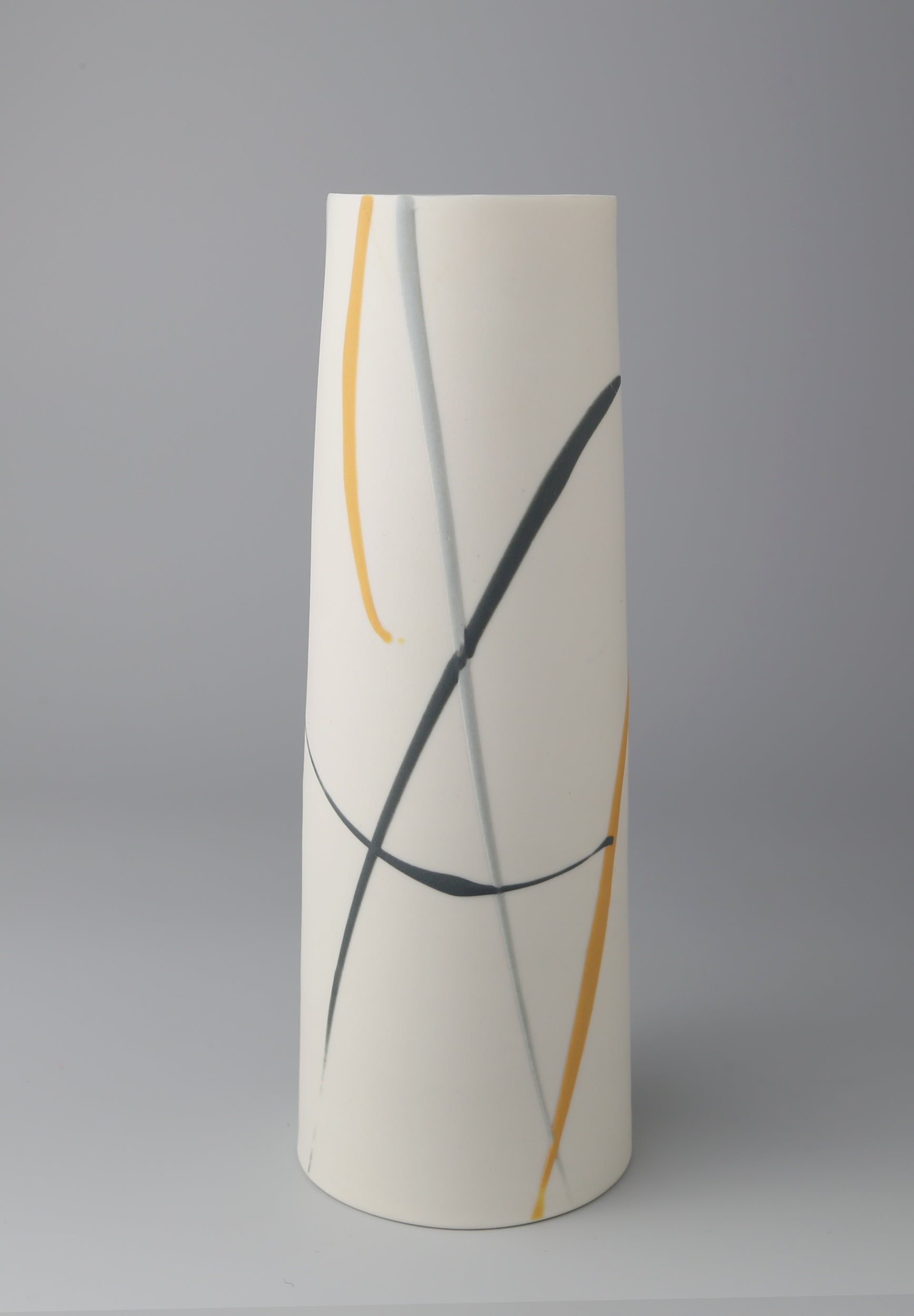Cylinder vase. Yellow & grey splash