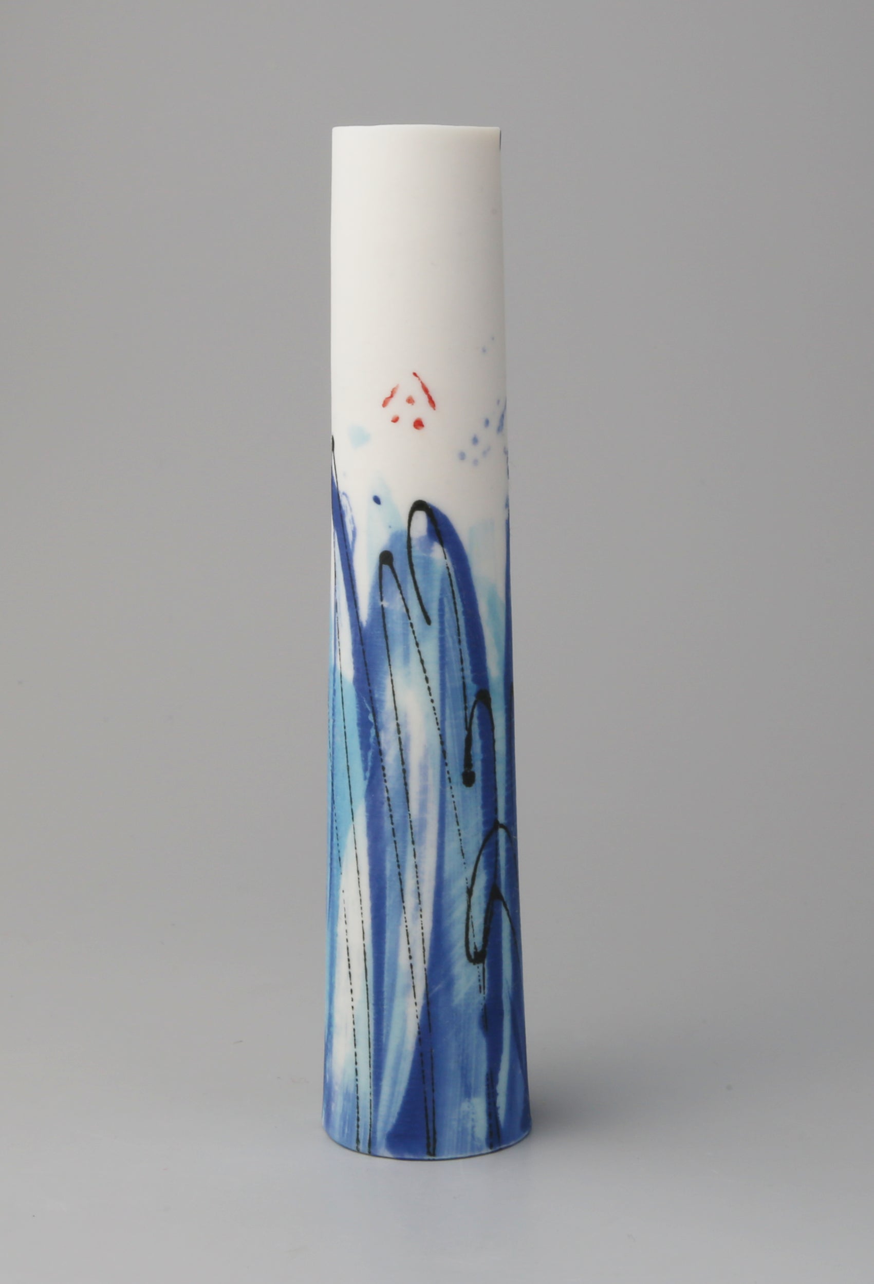 Stem vase. Monoprint turquoise & blue